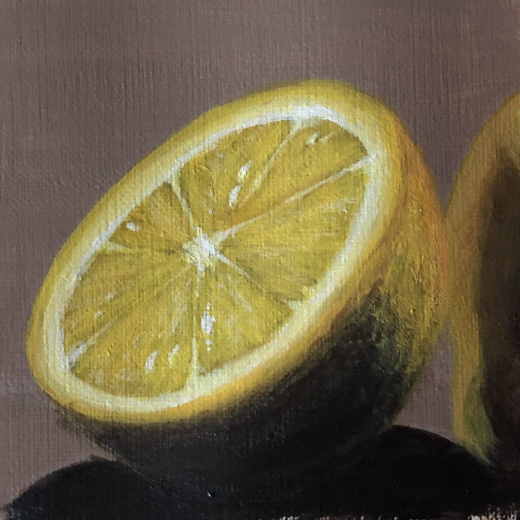 Acrylic paint study of a lemon half